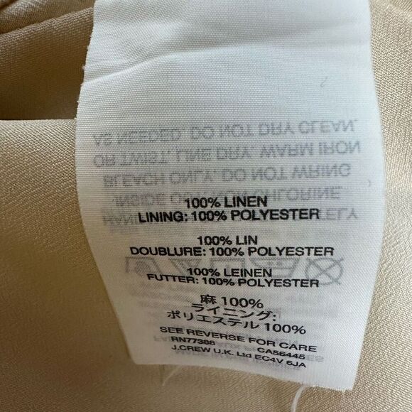 J Crew Beige Gold Metallic Linen Shift Dress Size 0 Grommet V-neck Cap Sleeve - Picture 8 of 12